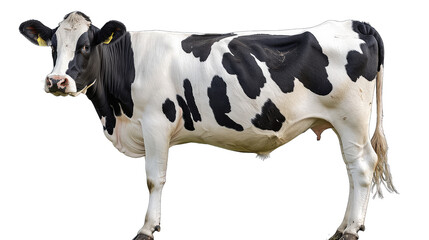 A black and white dairy cow standing on a transparent background. isolated on white background isolated on white background. transparent background