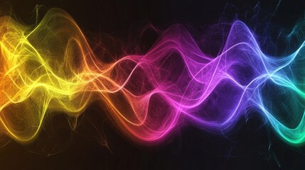 Obraz premium Illustration of rainbow gradient sound waves representing speaking or audio in motion. Abstract background with colorful and dynamic lines showcasing vibrant audio dynamics.