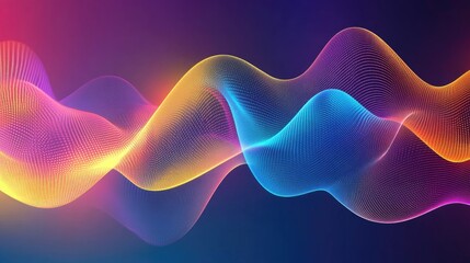 Fototapeta premium Illustration of vibrant, colorful sound waves showing audio and voice energy. Abstract background with bright gradients and smooth, flowing lines.