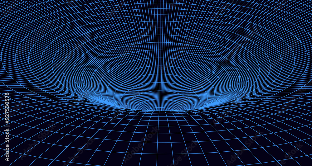 Poster abstract wireframe 3d tunnel. perspective mesh background texture. mesh model of a wormhole, vortex.
