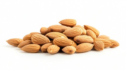 Obraz premium Almonds isolated on a white background. Pile of almonds nuts closeup