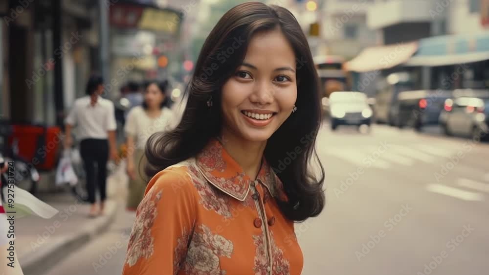 Canvas Prints 1970s woman smiling face on a street