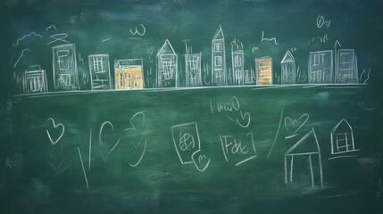 Chalkboard Drawing of a Cityscape