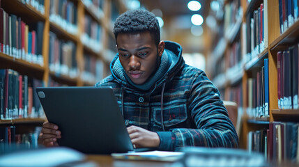 A student attentively taking notes while attending an online lecture.