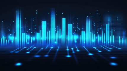 Modern vector design of a blue music equalizer with dynamic bars and wave effects. High-tech visual representing sound frequency and audio balance.