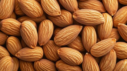 Fototapeta premium Background of big peeled almonds nuts as situated arbitrarily, top view. Healthy snack