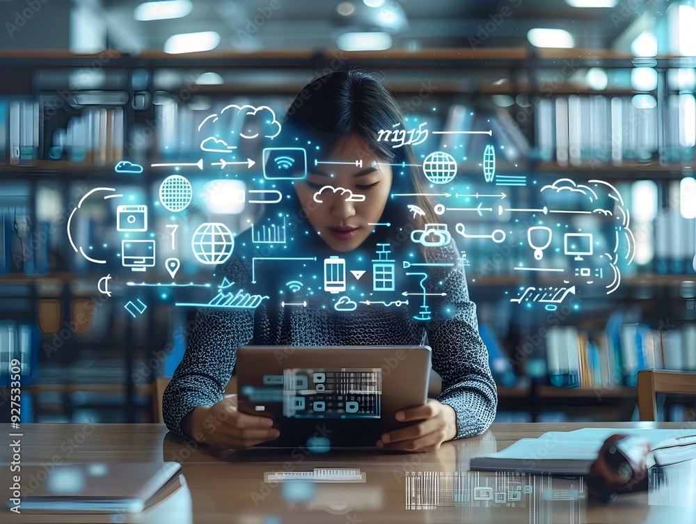 Wall mural futuristic education system with cloud based platforms enabling innovation in learning