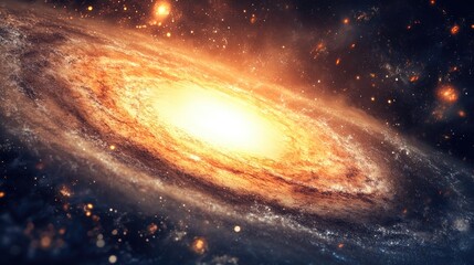 Fototapeta premium Planet horizon illuminated by the Andromeda galaxy collision in a 3D digital illustration. A dynamic cosmic event with merging galaxies and celestial effects.