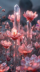 Digital blue and pink crystal plant poster  background