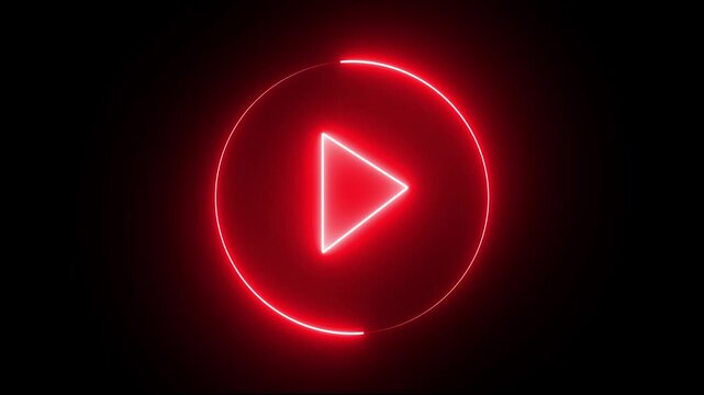 Video, audio neon play button icon animation. glowing play button animation.