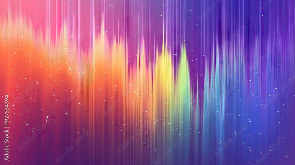 Poster Rainbow gradient speaking sound wave lines with abstract motion background. Vivid colors and flowing lines showcase dynamic audio or speech visualization.