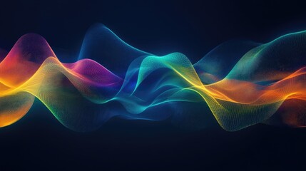 Fototapeta premium Rainbow gradient sound wave lines illustration depicting speech or audio in motion. Dynamic and colorful abstract background for tech or media themes.