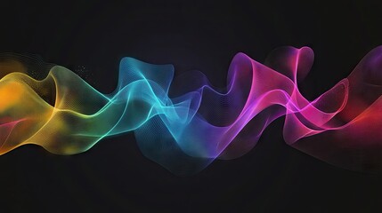 Fototapeta premium Rainbow gradient sound wave lines with an abstract motion background. Illustration capturing the essence of speaking or audio with flowing, colorful design elements.