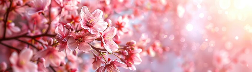 Fototapeta premium Beautiful spring cherry blossom with soft pink petals and sunlight. Perfect for nature, tranquility, and seasonal themes.
