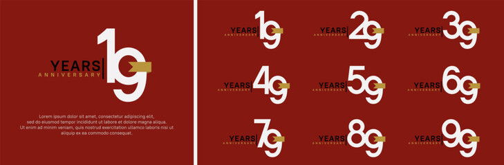 Naklejka premium anniversary logo set. vector design white color and brown ribbon can be use for celebration event