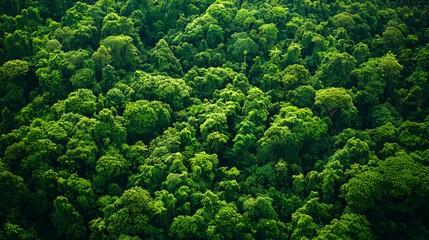 Naklejka premium Dense green forest canopy from an aerial perspective.