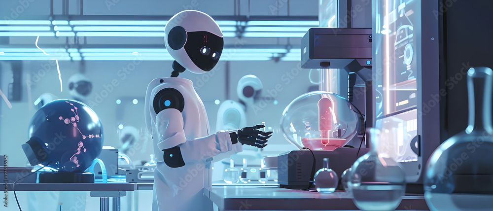 Aufkleber a robot scientist working in a high-tech, futuristic laboratory, conducting research with advanced e