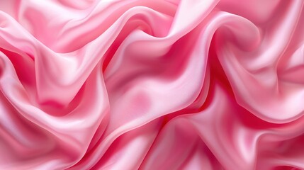 Fototapeta premium Close-up of pink silk fabric with beautiful folds and gentle waves, creating a soft and luxurious texture.
