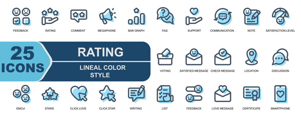 icon set rating.style lineal color.contains feedback,satisfaction,communication,consultation,review,note.