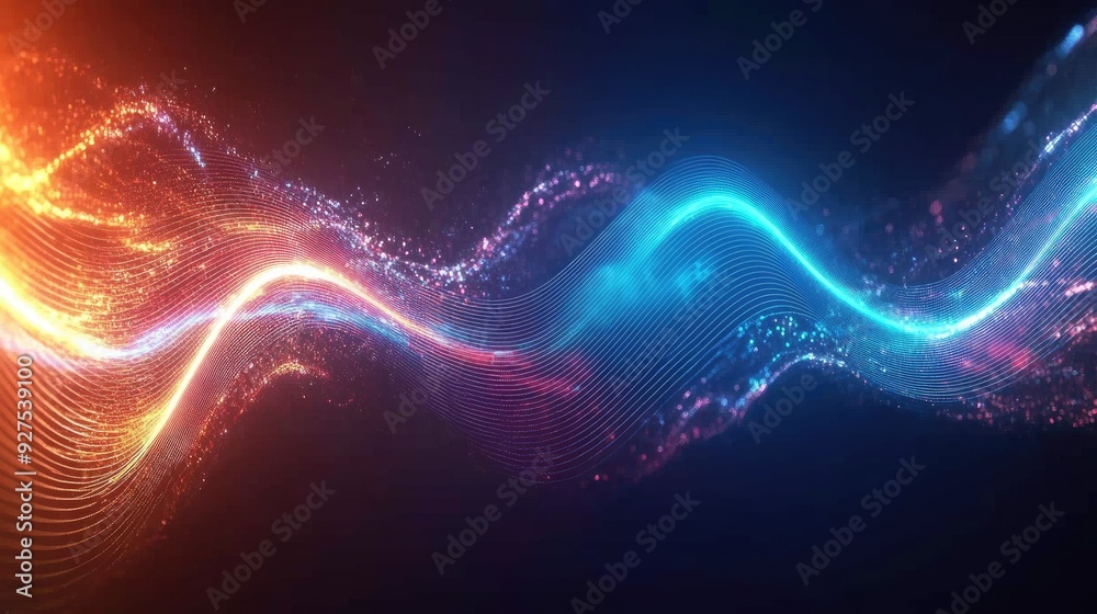 Fototapete stylized sound wave background with dynamic, curved lines and glowing effects. emphasizes motion and