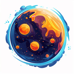 The fantastic cosmic object with orange and blue bubbles, game icon isolation, Illustration