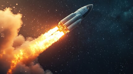 Spacecraft Launch Through Starry Night
