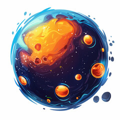 The fantastic cosmic object with orange and blue bubbles, game icon isolation, Illustration