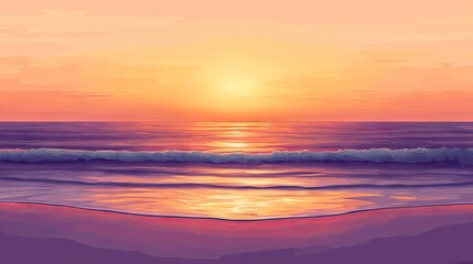 Obraz premium Vector illustration of a gradient sunset over the beach, with a warm color palette transitioning from gold to purple. A stunning background showcasing the beauty of a coastal sunset.