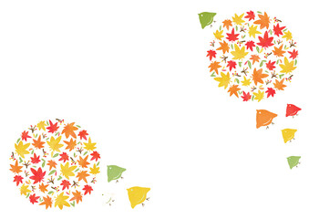 カラフル紅葉と鳥のイラスト背景