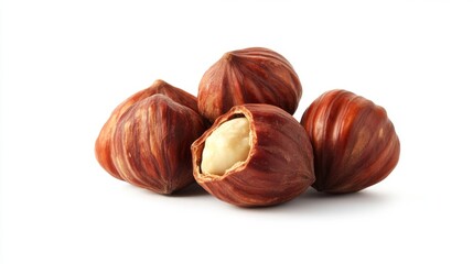 Hazelnuts isolated on a white background. Pile of Hazelnuts nuts closeup