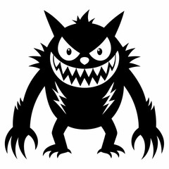 A black and white drawing of a monster silhouette