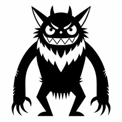 A black and white drawing of a monster silhouette