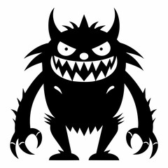 A black and white drawing of a monster silhouette