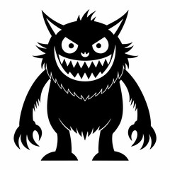 A black and white drawing of a monster silhouette