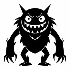 A black and white drawing of a monster silhouette