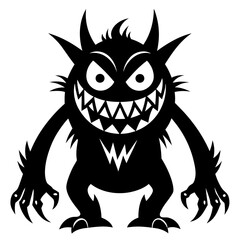 A black and white drawing of a monster silhouette