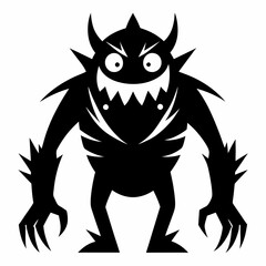 A black and white drawing of a monster silhouette