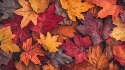 Fototapeta premium Close-Up of Colorful Autumn Leaves in Red, Yellow, and Orange Hues