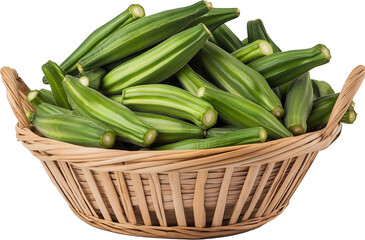 Fototapeta premium Okra Plant isolate, Abelmoschus esculentus vegetable Clipart, fresh pile of okra Bhindi in basket illustration 