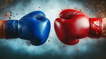 Two boxing gloves clashing in the center, with ample copyspace for adding text. Ideal for a fight night poster