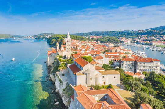 Aerial view of old town of Rab on the Island of Rab, Croatia