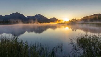 Serene Lake at Dawn with Mist - Stunning Landscape Photography