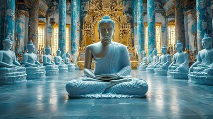 Giant Buddha Statue in Ornate Buddhist Temple Interior