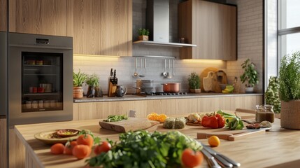 Modern Kitchen Design: 3D Render Visualization
