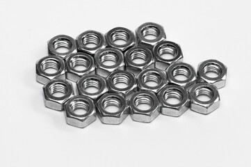 metal nuts for the bolt, isolated on a white background