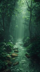 Obraz premium Digital glass futuristic forest poster background