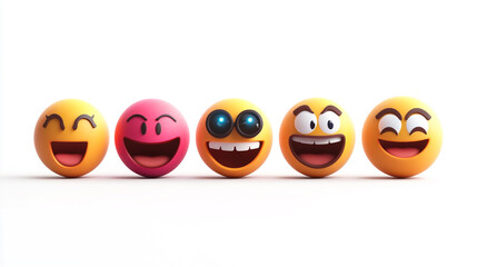 Colorful collection of playful emoticons displaying various expressions on a bright background