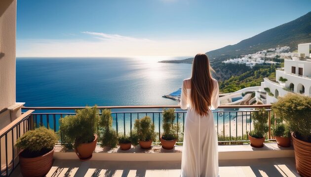 海を眺める女性