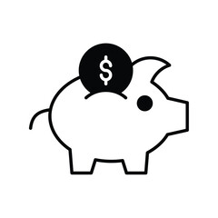 piggy bank glyph icon with white background vector stock illustration