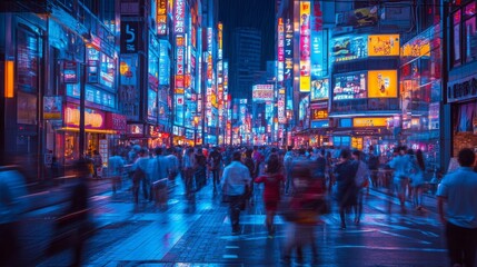 Fototapeta premium Tokyo Street Life: A Bustling Scene in Vivid Detail